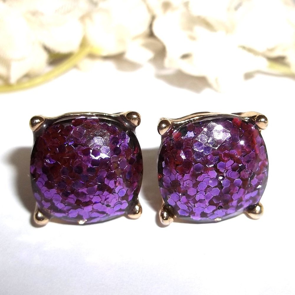 Sequin Earrings Purple Pink Gold Post Stud Costume Jewelry Set Pair Sparkle A692